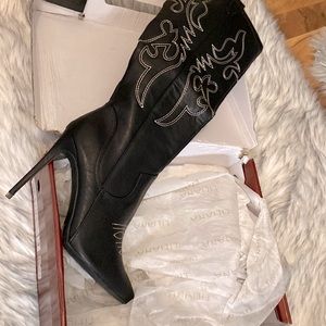 Liliana black tall high heeled boots new in box size 10